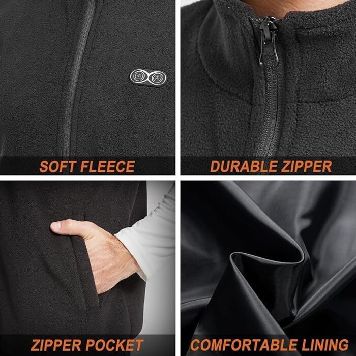 Тепла флісова жилетка для чоловіків з регулюванням 3 рівнів нагріву, 5 зон нагріву, чорна, XXL. Підходить для активного відпочинку: їзди на конях, катання на лижах, риболовлі. (Акумулятор не входить до комплекту)