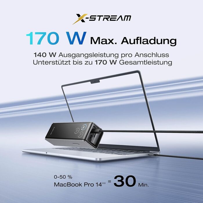 EcoFlow Power Bank 25000mAh 170W: Портативний зарядний пристрій для ноутбуків, iPhone, MacBook, Samsung, iPad, Steamdeck, Switch (Срібний)