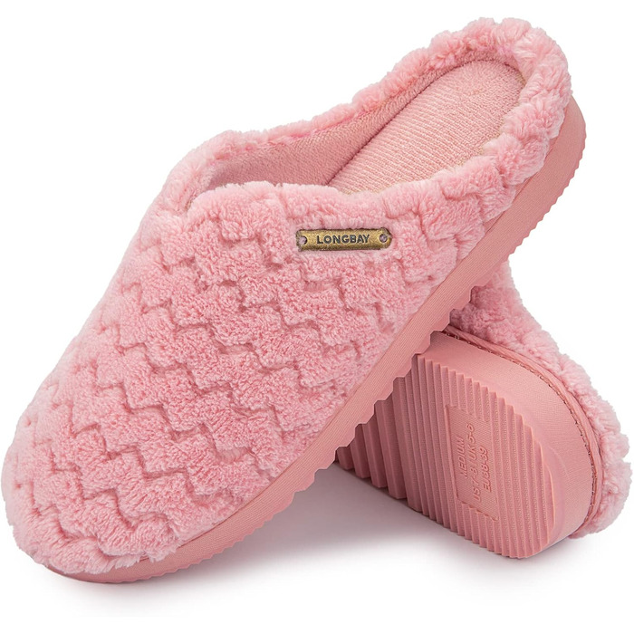 Домашні тапочки LongBay для жінок з піною Memory Foam та плюшем, неслизькі, 36/37 EU, рожеві