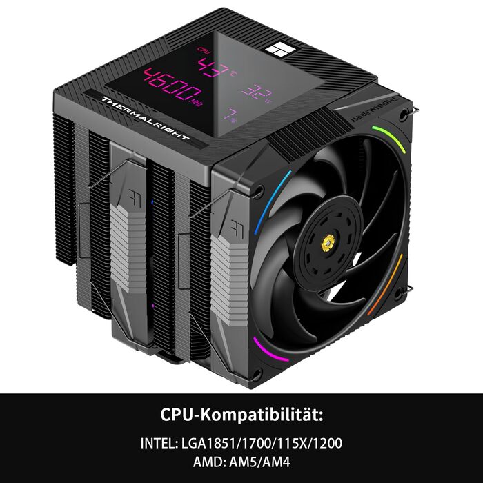 Кулер для процесора Thermalright Phantom Spirit 120 Digital SNOW, 7 теплових трубок, 2 вентилятори 120мм PWM, цифровий дисплей, білий, для AM4/AM5/LGA1700/1851/1200