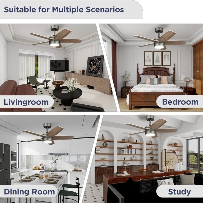 Стеляний вентилятор 91 см для маленьких кімнат: сучасний вентилятор з регульованим освітленням та дистанційним керуванням – реверсивний, тихий, з 6 швидкостями для маленьких спалень - 230V бронза+горіх