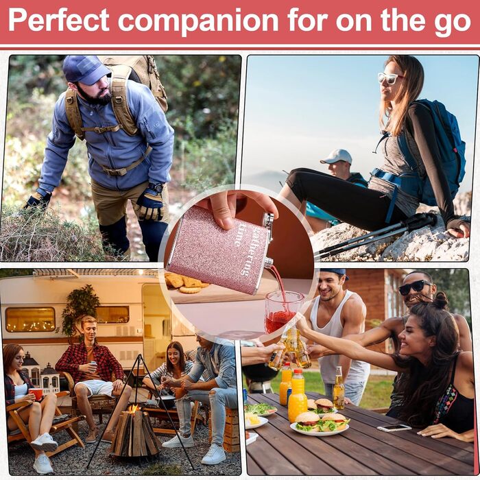 Фляга з нержавіючої сталі з воронкою та 2 склянками для шнапсу, рожевий стакан для шотів, портативна фляга, пляшка для віскі, шкіряна 8oz/240ml, для подорожей, вечірок, кемпінгу, подарунок