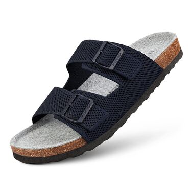 Giesswein Merino Slides жіночі - Шльопанці з анатомічною устілкою з корку - Комфортні сандалі з регульованими ремінцями з ажурного трикотажу - Домашні капці з мериносовою устілкою (42 EU, Ocean Blue)