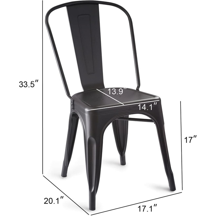 Набір з 4 стільців Amazon Basics Bistro, металеві, чорні, 51x43x85 см - для кухні та вулиці