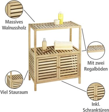 WENKO Stool Norway, warm accentuated square high-quality living stool with clear lacquer seal, natural solid walnut wood, Scandinavian design, 40 x 46 x 30 cm, Natural (shelf with 2 doors)