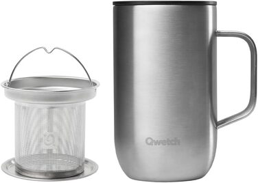 Qwetch Stainless Steel Insulated Travel Mug - 12oz - Keeps Drinks Hot for 6h, Cold for 12h - Leakproof Lid, Reusable, Tea Filter Compatible