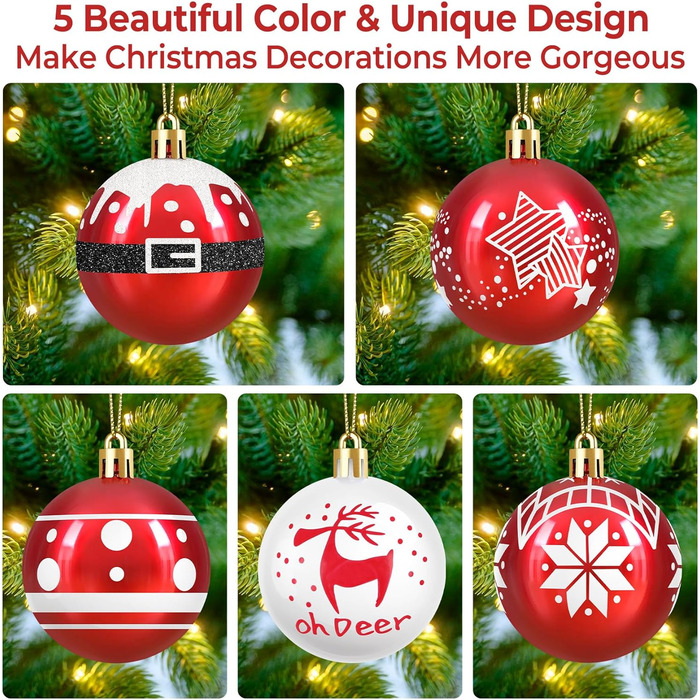 Набір прикрас на ялинку: 30 пластикових кулі діаметром 6 см (червоні та білі)