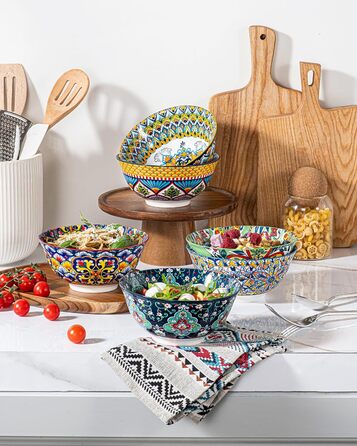 Тарілки для мюслі та супу HENXFEN, 6 шт. - кераміка, богемний стиль