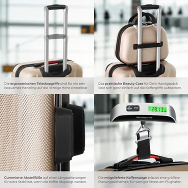 Набір валіз Tectake® (4 шт) з ваговою та ідентифікатором, 360° колеса, жорсткий корпус, кодовий замок, велика валіза, стягується, ручна валіза - колір шампань