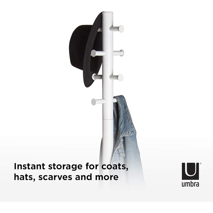 Umbra Pillar Coat Rack with Stool, Default_no_Selection_Value, White/Natural, One Size (White, Coat Rack)