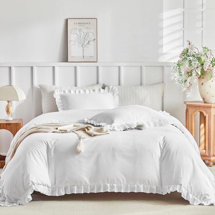 Комплект постільної білизни Tokokimo 220x240 3шт - мікрофібра, квіти, застібка на блискавку, для двоспального ліжка, сіро-коричневий (1x білий, 200x200 см)