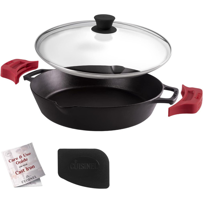 Набір сковорідок Cuisinel з чавуну (5 шт.) з кришкою та силіконовими ручками | 15.2, 20.3, 25.4, 30.5 см