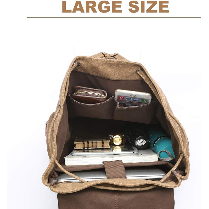 Canvas Backpack Vintage for Laptop Daypack Hiking Travel Large Capacity Bag Unisex