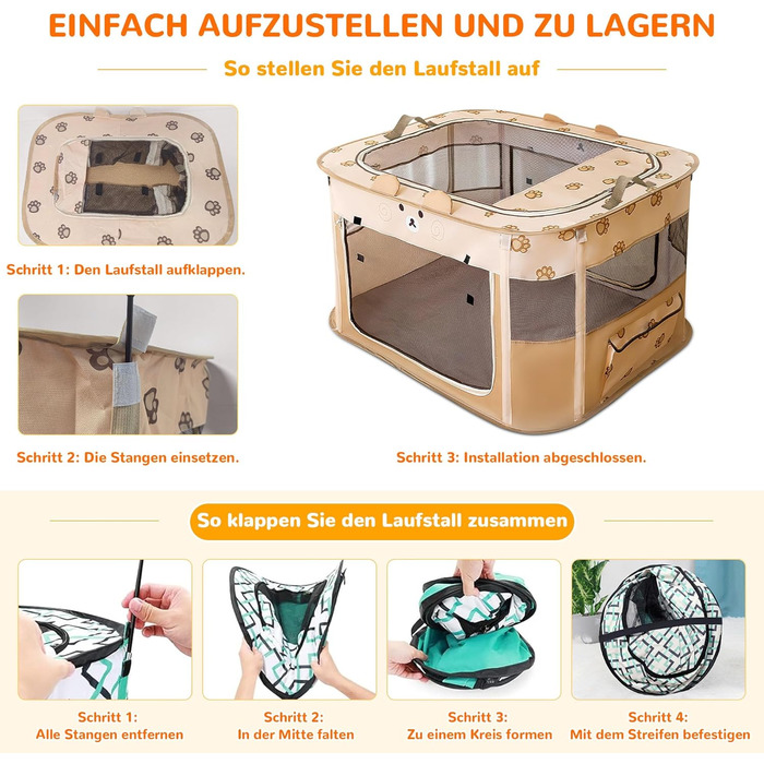 ALLSOPETS Фартуш для цуценят/малечі, переносна огорожа для собак та котів, переносна вольєр для цуценят, вольєр для собак, переносна собача будка для дому, вулиці, подорожей та кемпінгу (Коричневий ведмідь, M)