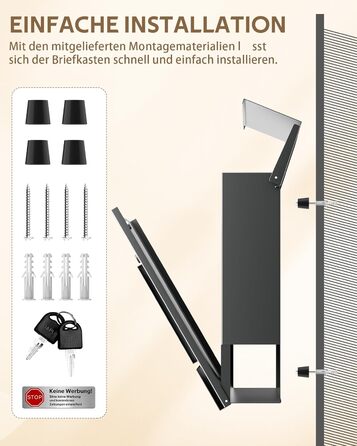 Поштовий ящик Edestahl Anthrazit з газетницею (37x37x10 см), персоналізований з табличкою для імені, вуличний, захист від реклами