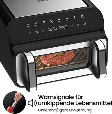 Iceagle Hot Air Fryer 10L Airfryer XXL - 2000W Hot Air Fryer with Viewing Window | Air Fryer without Oil with Digital Display, Double Heating, 8 Programs, Black