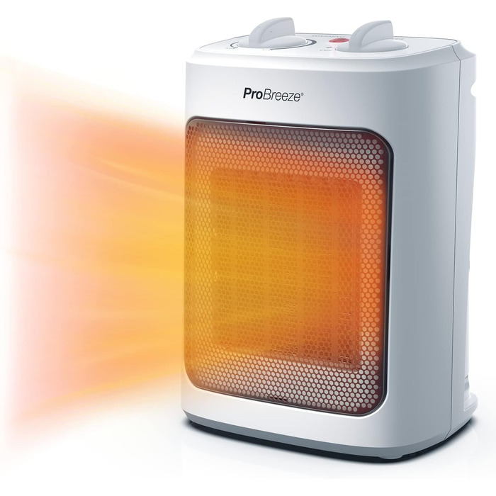 Керамічний обігрівач Pro Breeze 2000W з термостатом, електрична теплова гармата з 3 рівнями нагріву, захистом від перегріву та перекидання, білий