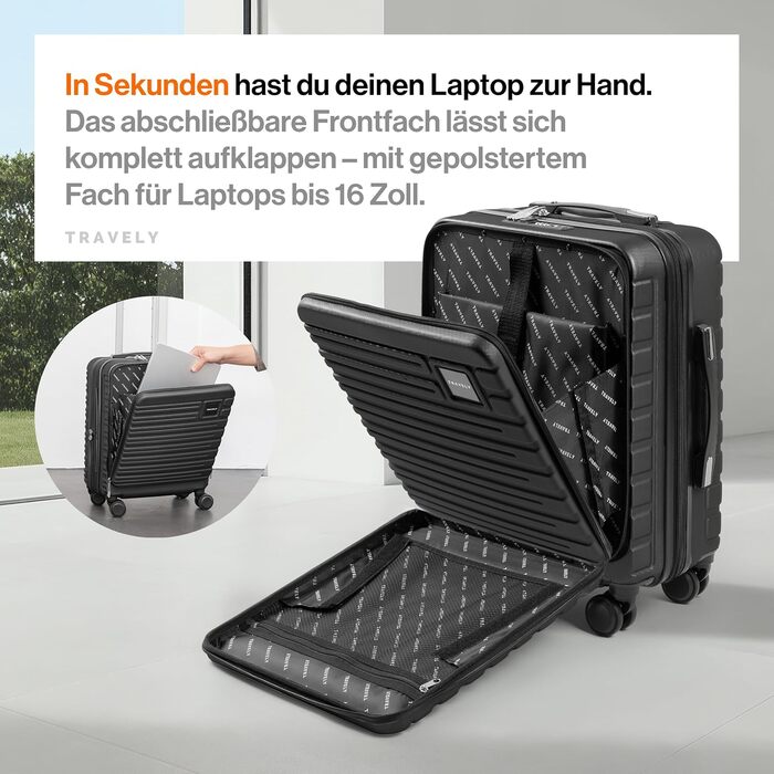 Чемодан Travely з полікарбонату, 77 см, XL, 100 л - міцний валіза з TSA замком та відділом для ноутбука (55x40x23 см), колір: чорний