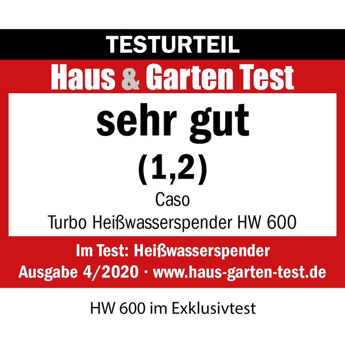 CASO HW 600 - Hot Water Dispenser - Test Result: very good - hot water in seconds, saves up to 50% energy compared to a kettle, suitable for baby food