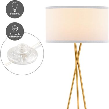 Стійка лампа Home Sweet Home в стилі ретро з триногою, золотий метал, абажур білий, E27 LED 4W, 2700K, 138 см