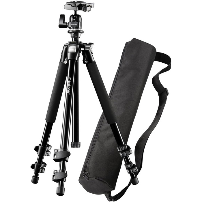Штатив Mantona Basic Scout: компактний, легкий, для камер, з кульковою головкою, водомірною шкалою, обертовою центральною колоною. Макс. навантаження 5 кг, матеріал - алюміній. У комплекті сумка.