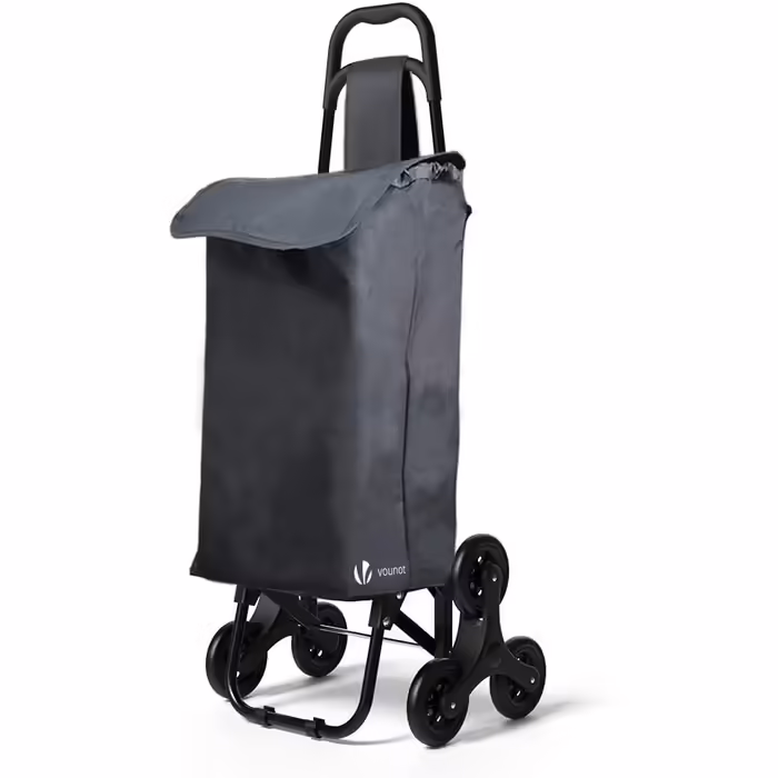 VOUNOT Folding Shopping Trolley with Stair Climber, 3-Wheel Folding Shopping Cart, Shopping Roller Trolley, Removable & Waterproof Black