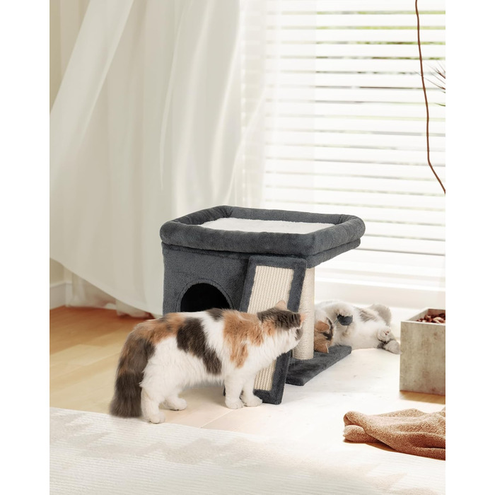 Aechonow Cat Tree for Large Cats - Stable, Cat Tree with Large Lying Area (51x41cm), 3-Tier Cat Cave Bed for Indoor Adult Cats, Dark Grey