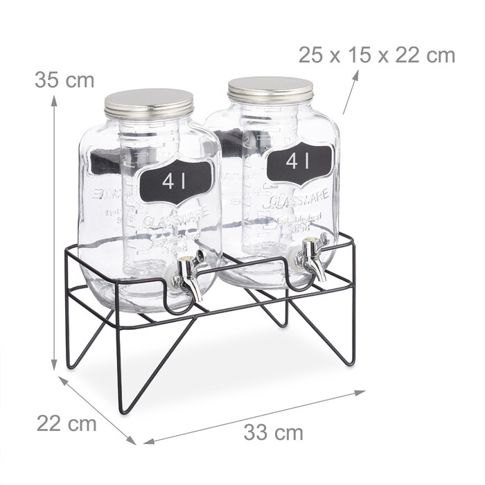 Relaxdays 2-Piece Drink Dispenser, 4L with Stand
