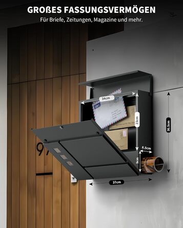 Поштовий ящик антрацит з гравіюванням, персоналізований, 2-в-1, нержавіюча сталь, з табличкою для імені та номера будинку, газетний відсік, подвійний (L)