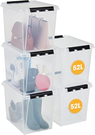 Прозорі пластикові контейнери SmartStore 52 л з кришкою, харчові, 2 шт., посилені, BPA-free, кліпси, 10 років гарантії, для зберігання, штабельовані, 50x39x41 см