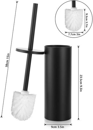 Hoomtaook Toilet Brush with Holder, WC Brush Black, Freestanding Toilet Brush Stainless Steel with an Extra Replacement Head, Black