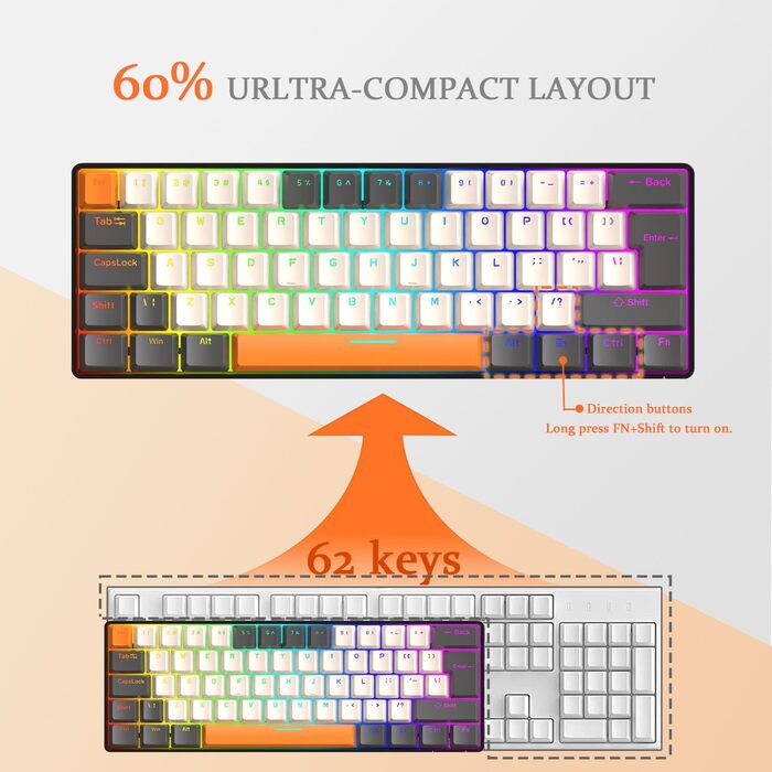 ZIYOU LANG T60 Pro: Механічна клавіатура та миша для геймінгу з RGB підсвічуванням (60% layout, UK QWERTY)