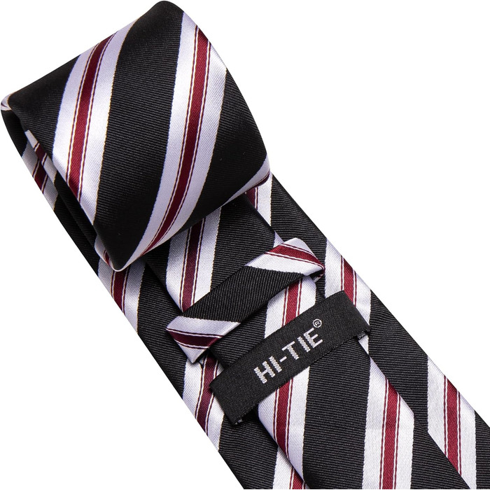 Набір краваток для чоловіків Hi-Tie: краватка, нагрудна хустинка, затискач, запонки, формальний шовк (чорний, білий, червоний, в смужку)