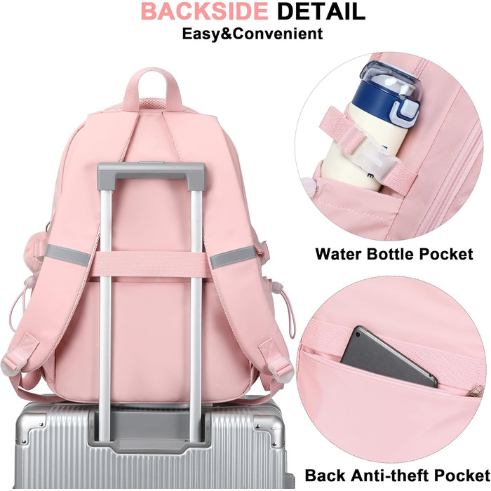 Шкільний рюкзак для підлітків, дівчаток, 3-в-1: рюкзак, ланчбокс, пенал (рожевий). Підходить для ноутбука 15.6