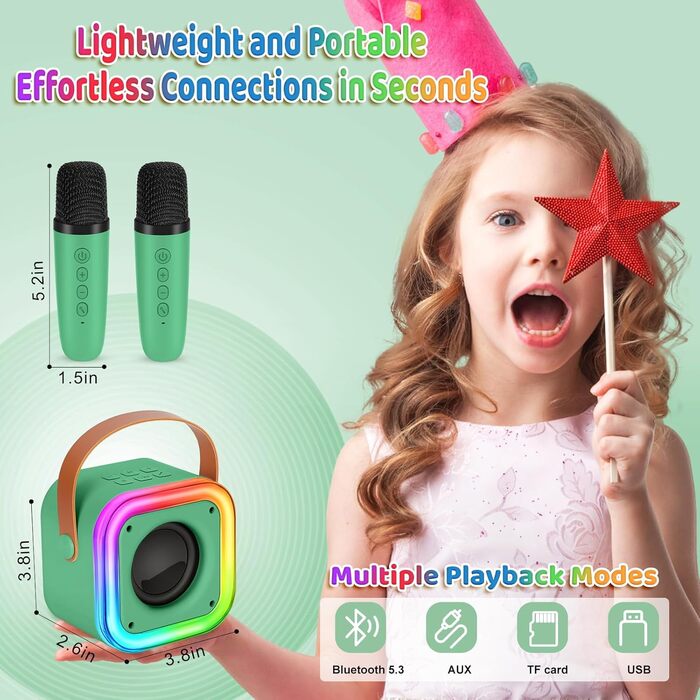 Караоке машина Spinosaurus для дітей з 2 мікрофонами, Bluetooth, LED-підсвічування, для віку 3-12 років