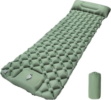 Надувний килимок для кемпінгу Isomatte: самонадувний, ультралегкий, з помпою та подушкою для відпочинку на природі, в походах, на пляжі та в наметі (зелений)