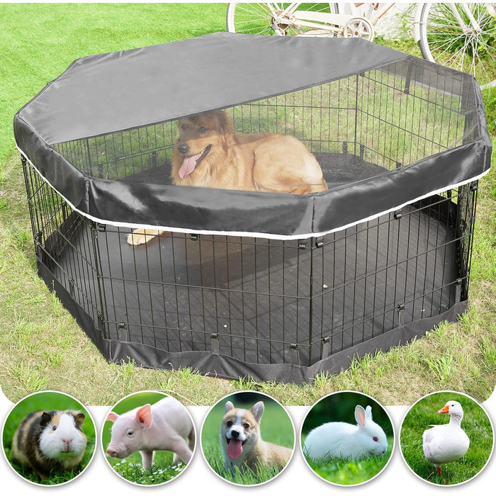 Металевий вольєр для собак PJYuCien, 8 панелей, 61 см, для дому, з підлогою, складний, для цуценят, чорний