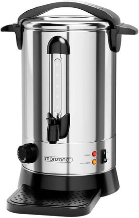 MONZANA® Glühwein Cooker 6.8L with Tap, Drip Tray, Thermostat 30-110°C, Hot Beverage Dispenser, Stainless Steel, Canning Pot, Punch Cooker, Hot Beverage Machine