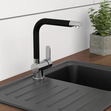 Шутер кухонний змішувач RIO 360° (хром/чорний мат), поворотний вилив, для однієї/двох мийок