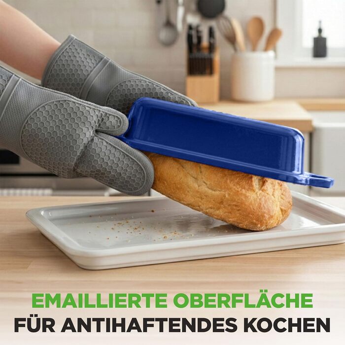 Форма для випічки хліба NutriChef чавунна емальована з кришкою 22.9 см блакитна + рукавиці