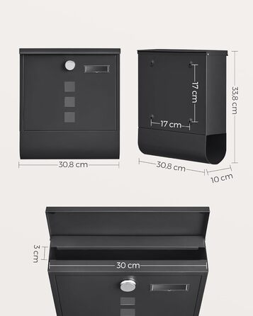Поштова скринька SONGMICS з замком, оглядовим вікном та відділенням для газет, сіра, 10x30.8x33.8 см (GMB20AG)