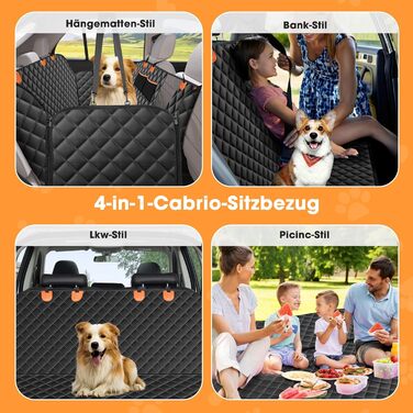 JOEJOY Dog Car Seat Cover - Waterproof & Scratch-Resistant Back Seat Protector with Side Flaps & Window, for Cars, Vans, SUVs - 135x144cm - Black
