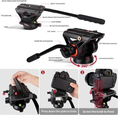 Штатив для камери COMAN 186 см з алюмінію - тринога з поворотним кріпленням 360° та нахилом ±90°, відеоштатив, сумісний з DJI Rs, Manfrotto, максимальне навантаження 10 кг (Q5)