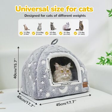 Світлодіодна кімната-будиночок для котів CATISM - 40x40x38 см. М'яка затишна кімната для котів, кошенят та цуценят з знімним подушкою. Сірий колір.