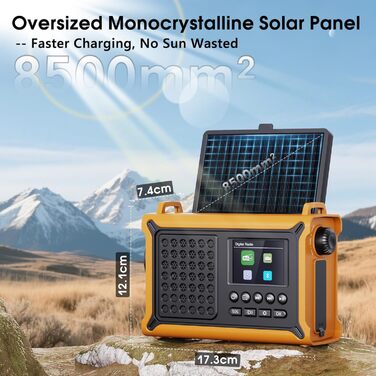 Радіоприймач Kurbelradio з DAB/DAB+/UKW, акумулятор 12000mAh, сонячна панель 8500mm², ручне радіо, Bluetooth 5.0, ліхтарик, для кемпінгу, зелений (жовтий)