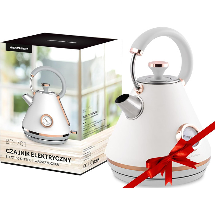 Елегантний чайник Berdsen BD-701 з термометром, 1.7L (білий)