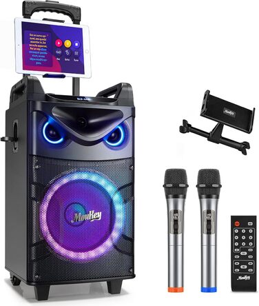 Moukey MK3016 – Караоке система з вокером 26см та твітером 8см, 2 мікрофони, Bluetooth, світлові ефекти, AUX/USB/TF/FM, TWS