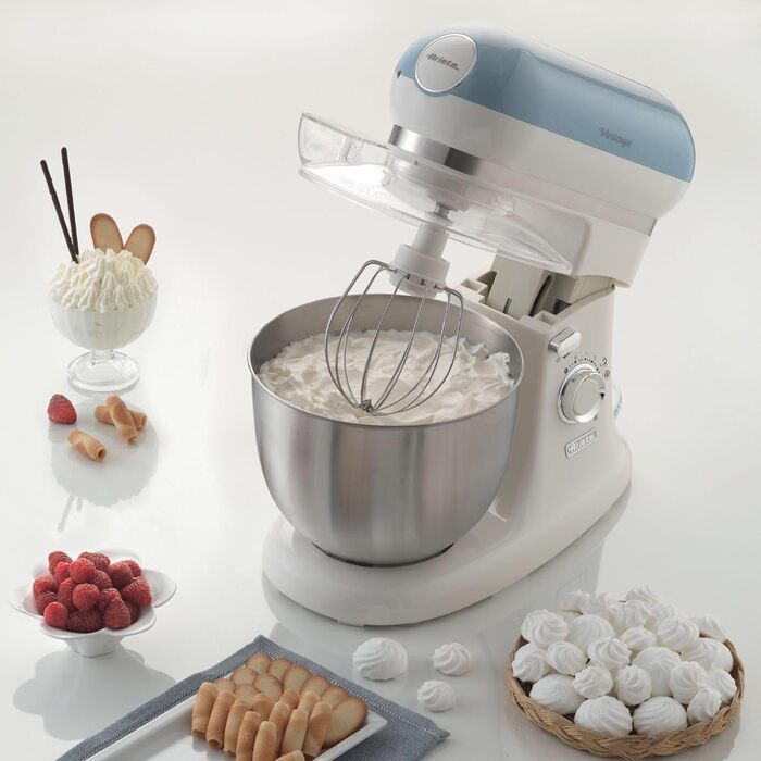 Vintage Ariete 1588 Stand Mixer, Retro Planetary Mixer for Bread, Pizza, Cake & Pastry Dough, Dough Hook, Whisk, 5.5 L Capacity, 7 Speeds + Pulse Function, 1200W, Blue