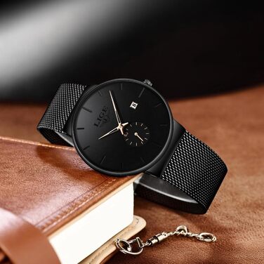 Годинник чоловічий LIGE Retro з нержавіючої сталі, водонепроникний, вінтажний, кварцовий, з датою, для бізнесу та повсякденного носіння. Чоловічі годинники (Золотий, Чорний)