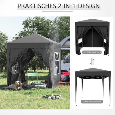 Outsunny 2x2m (6.5x6.5ft) Waterproof Pavilion, Pop-up Folding Canopy with 4 Side Walls, Drainage Holes in Windows, Foldable Party Tent UV 30+, Garden Tent with Carry Bag, Garden Pavilion for Patio, White (Black)